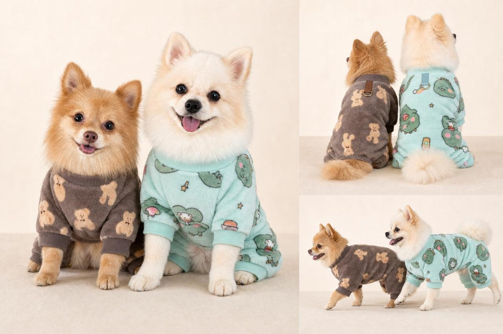 Dog Warm Fleece Bear & Dinosaur Pajama Jumpsuit – Plush Winter Coat for Chihuahua & Poodle