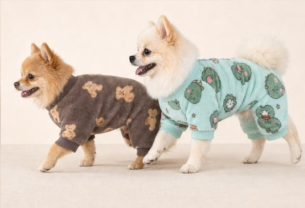 Dog Warm Fleece Bear & Dinosaur Pajama Jumpsuit – Plush Winter Coat for Chihuahua & Poodle